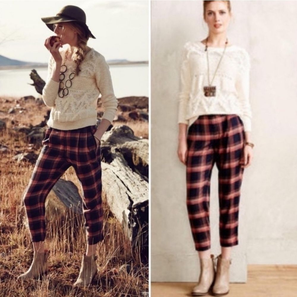 Anthropologie Cartonnier Lightweight Plaid Flannel Soft Tartan Trouser Pants 12